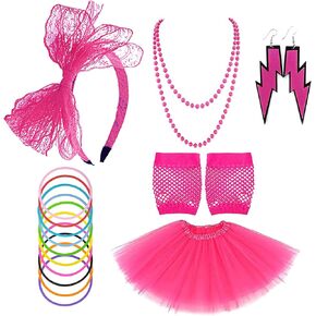 6pcs 80's Tutu Costume Kit for Women 80s Outfit Costume Accessories Set for 80s Retro Party Halloween