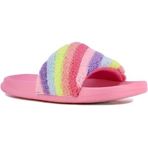 Nautica Kids Girls Slip-on Furry Slide Sandals-أحجام رياضية ومريحة وشباب وأطفال كبير وتصميم قوس قزح باستيل