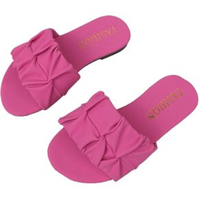 OYOANGLE Girl's Ruched Single Band Slide Sandals Lightweight Open Toe Flat Sandal