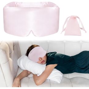 100% Mulberry Silk Sleep Mask Eye Mask for Women Man with Adjustable Headband Inner Bag, Soft Pressureless Blackout Eye Covers for Sleeping, Large Size (Black)