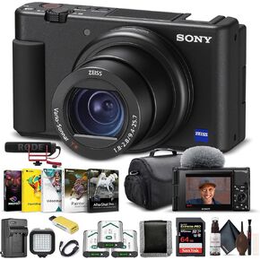 Sony ZV-1 Digital Camera Black DCZV1/B, Pro Mic, 64GB Memory Card, Corel Photo Software, 2 x NP-BX1 Battery, Card Reader, LED Light, HDMI Cable, Deluxe Soft Bag, Charger, and More