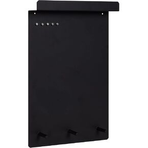 Kate and Laurel Mezzo Modern Wall Organizer Board, 15 x 24, Black, Decorative Magnetic Metal Board with Hooks