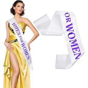 6Pcs Votes for Women Sash, Satin Sash for Women Rights, Victorian Suffragette Costume for Adult Suffragette Protest Costume Accessories(White+Purple)