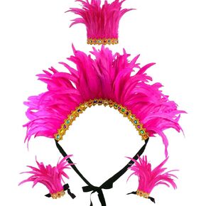 Crystal Brick Feather Shawl and 1 Pair of Wrist Cuffs and 1 Headpiece for Mardi Gras Cape Costumes Accessories