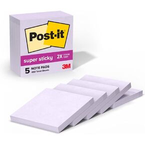 Post-it Super Sticky Notes, 5 Sticky Note Pads, 3 x 3 in., School Supplies, Office Products, Sticky Notes for Vertical Surfaces, Monitors, Walls and Windows,Orchid Frost Lavender