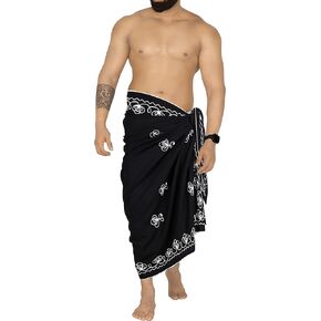 LA LEELA Men's Standard Summer Long Pareo Casual Embroidery Beachwear for Men Cover Up Holidays Beach Wrap Lava Lava Vacation Swimwear One Size Squid Ink