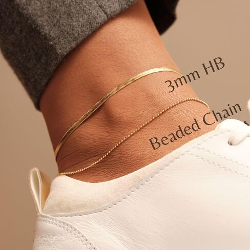 18K Gold PVD Coating Stainless Steel Herringbone Anklet Snake Chain Anklet Gold Chain Anklet 2 in 1 Double Chains Anklet Summer Anklet Beach Anklet For Women in Saudi Arabia