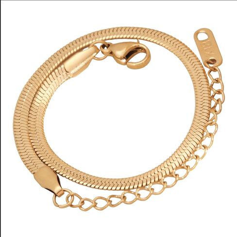 18K Gold PVD Coating Stainless Steel Herringbone Anklet Snake Chain Anklet Gold Chain Anklet 2 in 1 Double Chains Anklet Summer Anklet Beach Anklet For Women in Saudi Arabia
