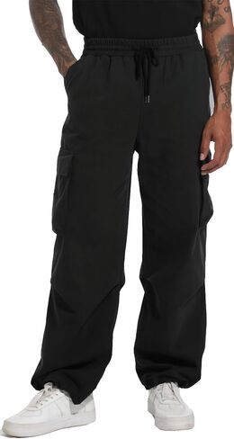 AITFINEISM Men's Baggy Cargo Pants Elastic Waist Drawstring Flap Pocket Beam Feet Streetwear Trousers in Kuwait