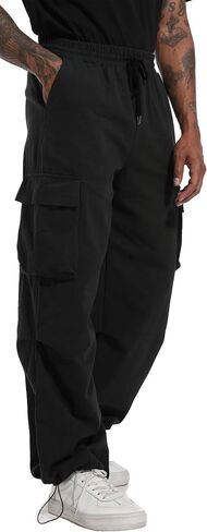 AITFINEISM Men's Baggy Cargo Pants Elastic Waist Drawstring Flap Pocket Beam Feet Streetwear Trousers in Kuwait
