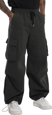 AITFINEISM Men's Baggy Cargo Pants Elastic Waist Drawstring Flap Pocket Beam Feet Streetwear Trousers in Kuwait