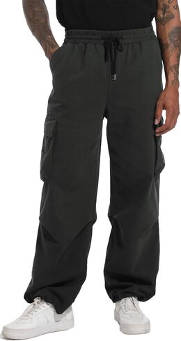 AITFINEISM Men's Baggy Cargo Pants Elastic Waist Drawstring Flap Pocket Beam Feet Streetwear Trousers in Kuwait