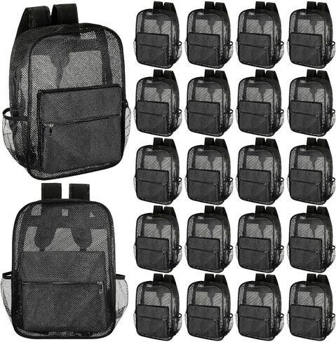 Amylove 100 Pcs Mesh Backpack Bulk 17 Inch See Through Heavy Duty Mesh Bookbags for Sports Travel Donation Charities (20 Color) in Saudi Arabia