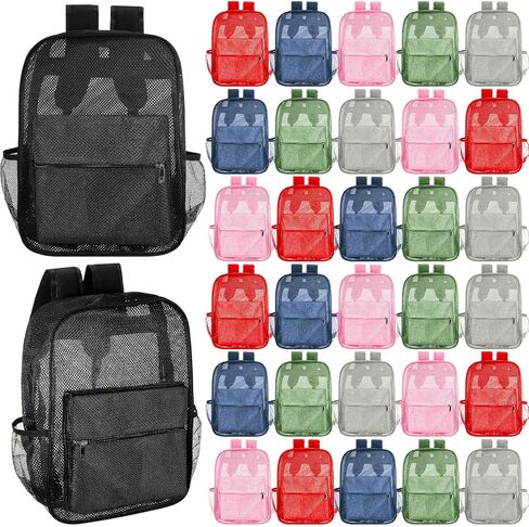 Amylove 12 Pcs Backpacks Bulk 17 Inch See Through Mesh Backpacks Heavy Duty for Sports Travel Donation Charities (Classic Color) in Saudi Arabia
