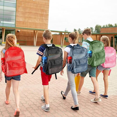Amylove 12 Pcs Backpacks Bulk 17 Inch See Through Mesh Backpacks Heavy Duty for Sports Travel Donation Charities (Classic Color) in Saudi Arabia