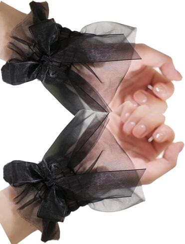 Lolita Lace Wrist Cuffs, Bow Hand Sleeves, Elastic Bracelets for Halloween, Wedding, Masquerade in Saudi Arabia