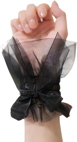 Lolita Lace Wrist Cuffs, Bow Hand Sleeves, Elastic Bracelets for Halloween, Wedding, Masquerade in Saudi Arabia