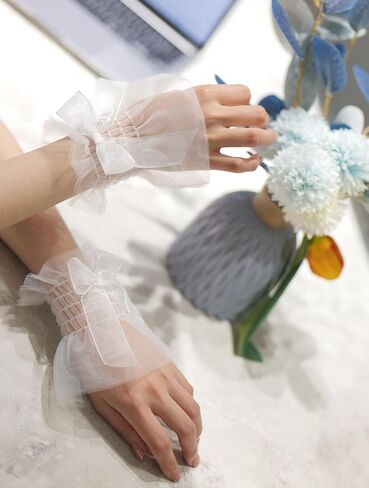 Lolita Lace Wrist Cuffs, Bow Hand Sleeves, Elastic Bracelets for Halloween, Wedding, Masquerade in Saudi Arabia