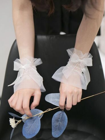 Lolita Lace Wrist Cuffs, Bow Hand Sleeves, Elastic Bracelets for Halloween, Wedding, Masquerade in Saudi Arabia