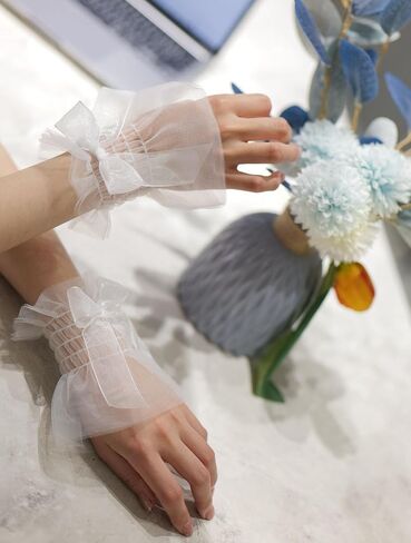 Lolita Lace Wrist Cuffs, Bow Hand Sleeves, Elastic Bracelets for Halloween, Wedding, Masquerade in Saudi Arabia