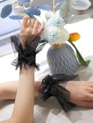 Lolita Lace Wrist Cuffs, Bow Hand Sleeves, Elastic Bracelets for Halloween, Wedding, Masquerade in Saudi Arabia