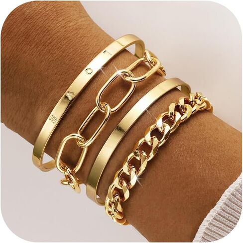 choice of all Chunky Gold Bracelet Stack Cuff Bangles for Women Trendy Non Tarnish Dainty Silver Chain Bracelet Layered Snake Chain Cuban Link Bracelet Pack for Women 2025 in Saudi Arabia