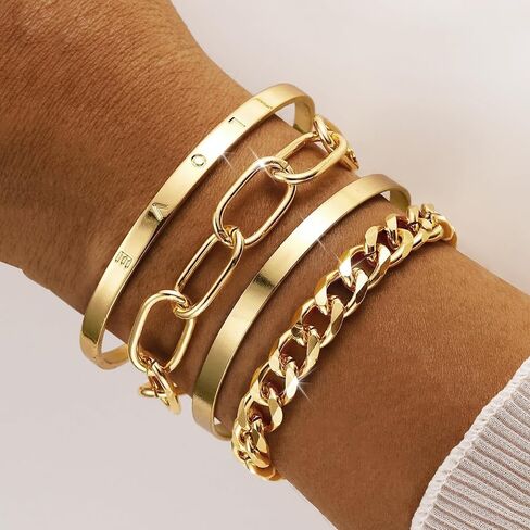 choice of all Chunky Gold Bracelet Stack Cuff Bangles for Women Trendy Non Tarnish Dainty Silver Chain Bracelet Layered Snake Chain Cuban Link Bracelet Pack for Women 2025 in Saudi Arabia