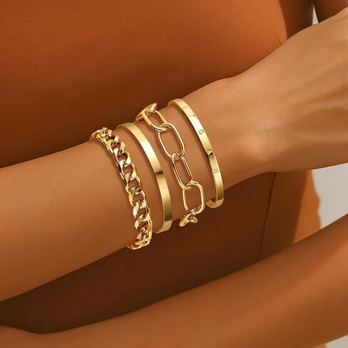 choice of all Chunky Gold Bracelet Stack Cuff Bangles for Women Trendy Non Tarnish Dainty Silver Chain Bracelet Layered Snake Chain Cuban Link Bracelet Pack for Women 2025 in Saudi Arabia