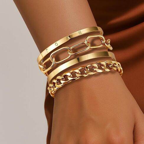 choice of all Chunky Gold Bracelet Stack Cuff Bangles for Women Trendy Non Tarnish Dainty Silver Chain Bracelet Layered Snake Chain Cuban Link Bracelet Pack for Women 2025 in Saudi Arabia