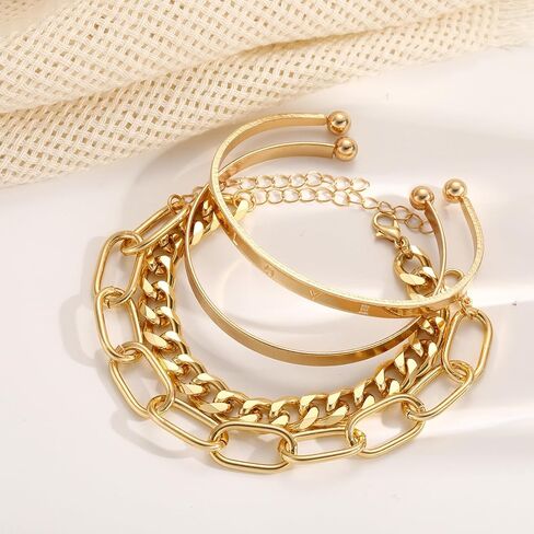 choice of all Chunky Gold Bracelet Stack Cuff Bangles for Women Trendy Non Tarnish Dainty Silver Chain Bracelet Layered Snake Chain Cuban Link Bracelet Pack for Women 2025 in Saudi Arabia