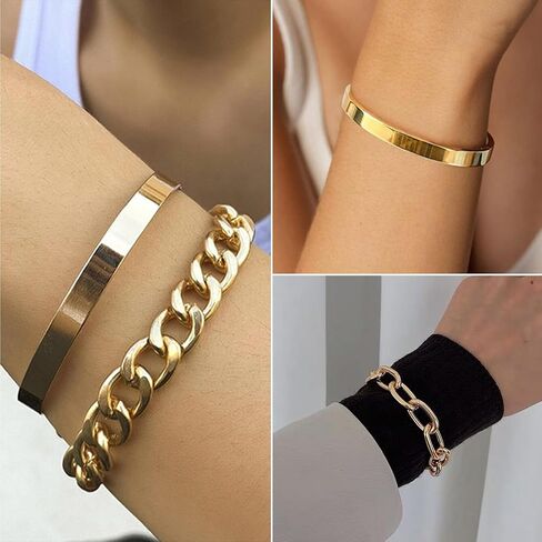 choice of all Chunky Gold Bracelet Stack Cuff Bangles for Women Trendy Non Tarnish Dainty Silver Chain Bracelet Layered Snake Chain Cuban Link Bracelet Pack for Women 2025 in Saudi Arabia