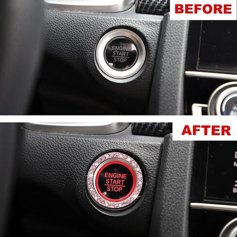 محرك Winka Start Start Button Cover Cover Pling Accessories for Car 2PCS Ignition Ring Caps Push Push Button Button Cap الداخلية الديكور Rhinestone Diamond Universal للسيارة (الوردي) in Kuwait