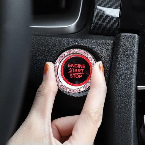 محرك Winka Start Start Button Cover Cover Pling Accessories for Car 2PCS Ignition Ring Caps Push Push Button Button Cap الداخلية الديكور Rhinestone Diamond Universal للسيارة (الوردي) in Kuwait