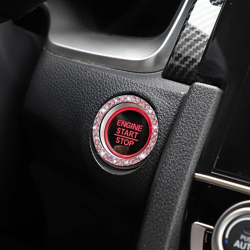 محرك Winka Start Start Button Cover Cover Pling Accessories for Car 2PCS Ignition Ring Caps Push Push Button Button Cap الداخلية الديكور Rhinestone Diamond Universal للسيارة (الوردي) in Kuwait