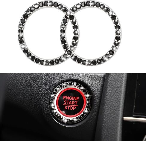 محرك Winka Start Start Button Cover Cover Pling Accessories for Car 2PCS Ignition Ring Caps Push Push Button Button Cap الداخلية الديكور Rhinestone Diamond Universal للسيارة (الوردي) in Kuwait