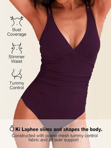 KI LAPHEE One Piece Swimsuits for Women Tummy Control Bathing Suits Sexy Criss Cross Back Swimwear-01-Navy-S in Kuwait