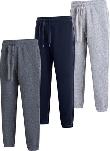 Facitisu Men Fleece Sweatpants 3 Pack Active Basic Jogger Drawstring Workout with Pocks Elastics Waist Pants in Saudi Arabia