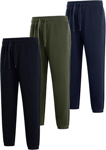 Facitisu Men Fleece Sweatpants 3 Pack Active Basic Jogger Drawstring Workout with Pocks Elastics Waist Pants in Saudi Arabia