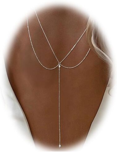 Eyraevor Layered Back Chain Necklace Wedding Bridal Gold-Toned Crystal Backdro Necklace Body Jewelry for Backless Dresses in Saudi Arabia