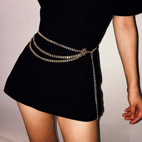 Multilayer Metal Chain Adjustable Multilayer Gold Waist Chain Vintage Body Jewelry for Women Boho Chic Layered Belt Yoga Party Clothing Accessories in Kuwait