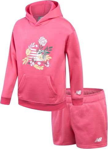 New Balance Girls' Active Shorts Set - Fleece Hoodie Sweatshirt and Sweat Shorts - Cute Spring Outfit Set for Girls (7-12) in Kuwait