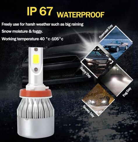 2PCS H8/H9/H11/9006/9005/H7/H4/H13/9007/9004 Car LED Light, 6000K 3800LM Super Bright High and Low Beam Bulb C6 LED Fog Light Headlight Bulb Replacement, Plug & Play, Car/trucks (9006/9012/HB4) in Kuwait