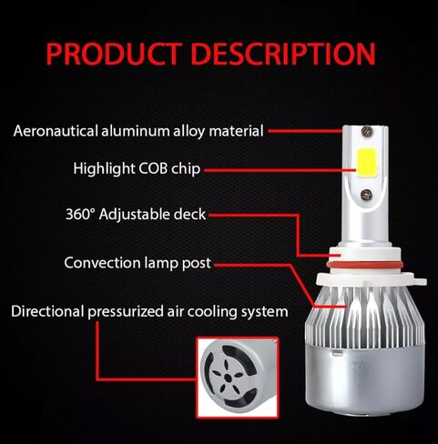 2PCS H8/H9/H11/9006/9005/H7/H4/H13/9007/9004 Car LED Light, 6000K 3800LM Super Bright High and Low Beam Bulb C6 LED Fog Light Headlight Bulb Replacement, Plug & Play, Car/trucks (9006/9012/HB4) in Kuwait