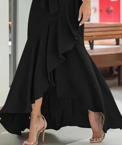 SOMTHRON Women's Casual Plaid Mermaid Maxi Skirt Tie Knot Wrap A Line Irregular Ruffle Hem Fishtail Long Skirt in Saudi Arabia
