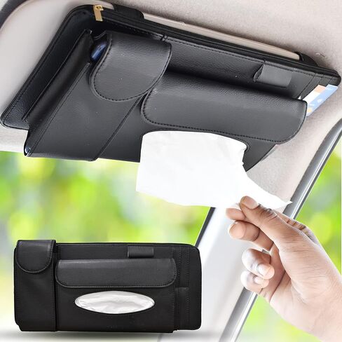حامل أنسجة سيارة Econour 9 × 5 بوصات - حامل منديل Black Sun Visor - الأنسجة وقناع يمكن التخلص منه للسيارة - مفيدة ومدمجة لتنظيم الأنسجة والأقنعة in Kuwait
