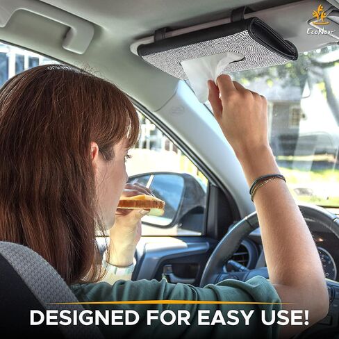 EcoNour Car Tissue Holder 9 x 5 inches - Black Sun Visor Napkin Holder - Tissue and Disposable Mask Holder for Car - Handy and Compact to Organize Your Tissues and Masks in Saudi Arabia