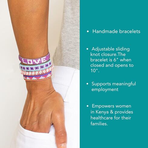Ubuntu Life Beaded Woven LOVE Bracelet – Handmade Glass Bead Bracelet with Slide Closure, Made from Vegan Materials, Stackable Bracelets for Women and Men in Saudi Arabia