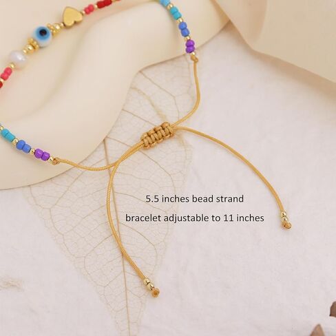 Seed Beads Bracelets for Women, Boho Handmade Adjustable Colorful Beaded Stackable Strand Bracelet Prom Jewelry Gift. in Saudi Arabia
