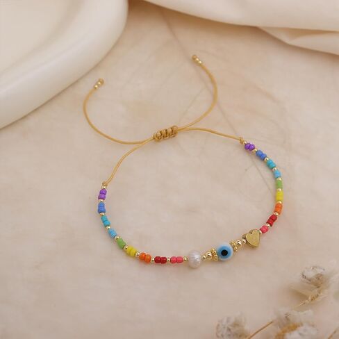 Seed Beads Bracelets for Women, Boho Handmade Adjustable Colorful Beaded Stackable Strand Bracelet Prom Jewelry Gift. in Saudi Arabia