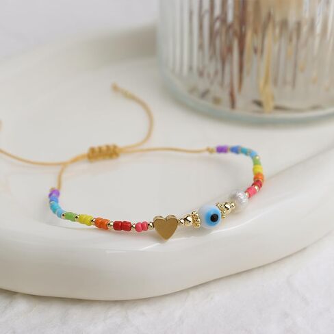 Seed Beads Bracelets for Women, Boho Handmade Adjustable Colorful Beaded Stackable Strand Bracelet Prom Jewelry Gift. in Saudi Arabia
